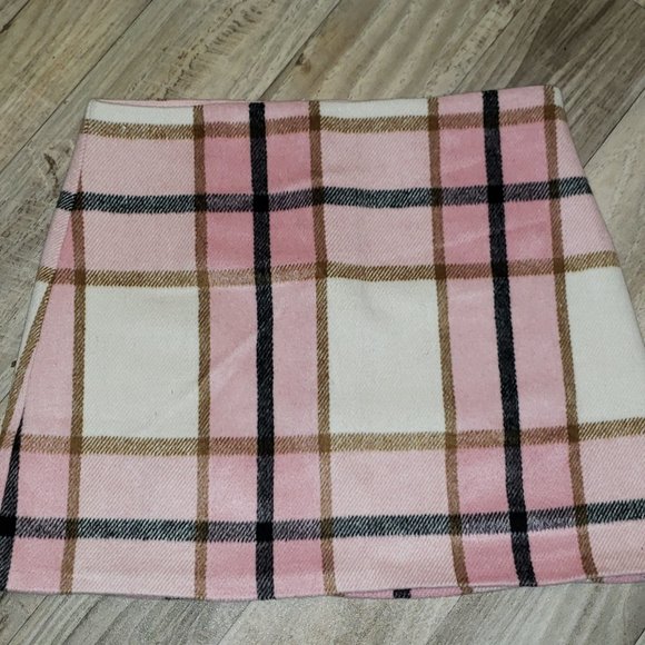 Forever 21 Pink/White Plaid/Tartan Mini Skirt